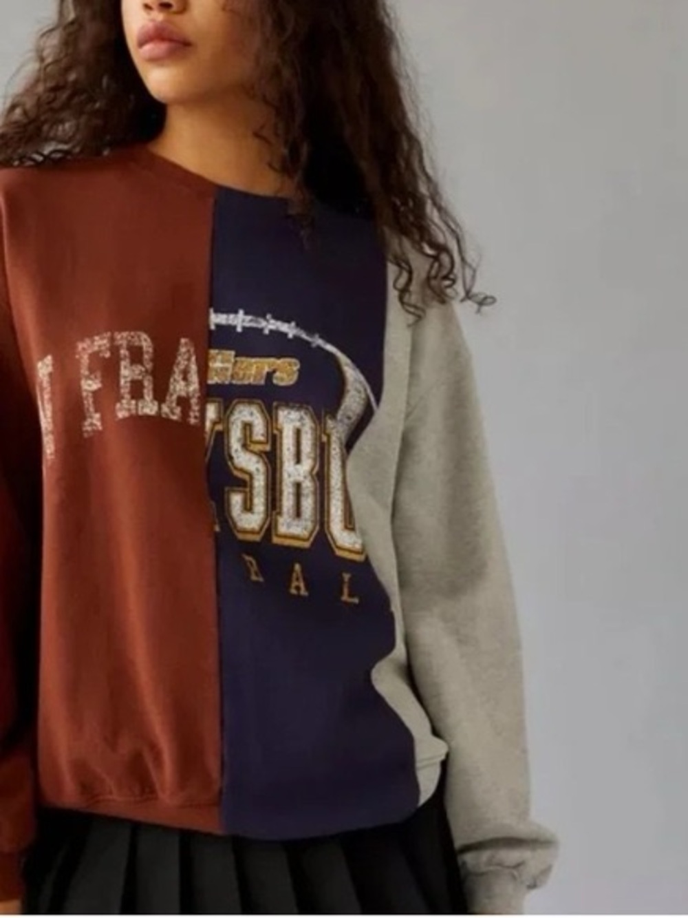 Urban Outfitters San Francisco Brown Blue Graphic Patchwork Spliced Sweatshirt S